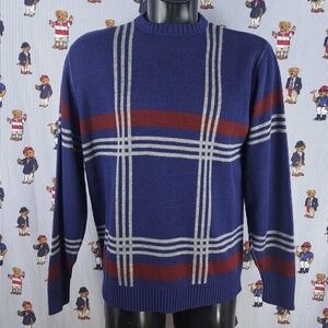 Vintage LeTigre Made in USA LG blue & white colorblock tight knit casual sweater